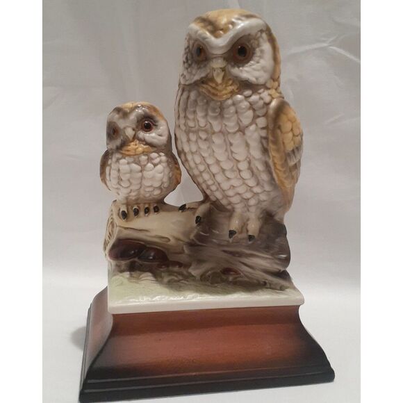 Other - Vintage Ceramic Owls Mommy and‎ Owlet on Branch Figurine Blonde